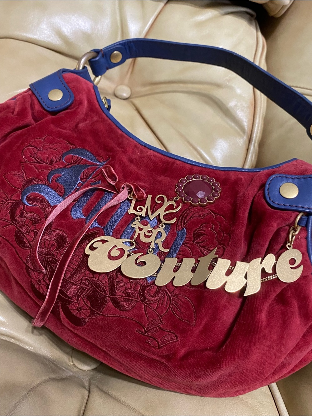 Juicy Couture Vintage Velour Bag Live for Couture Blue/Red